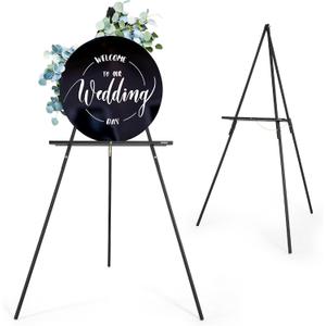 VISWIN 63" Black Easel Stand for Wedding Signs, Adjustable Wooden Display Easel with Holder, Tripod Floor Easel for Welcome Board, Poster, Picture, Photos, Paintings, 1 PCS