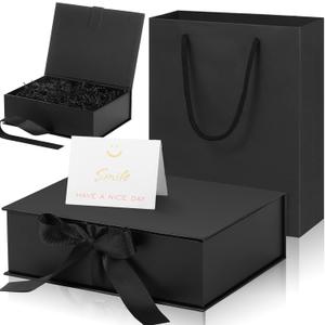 Zonon Gift Boxes with Lid and Ribbon 9 x 7 x 3'' Luxury Senses Gift Bags with Greeting Card Tissue Paper for Graduation Wedding Teacher Birthday Inspirational Present Decoration Party Favor(Black)