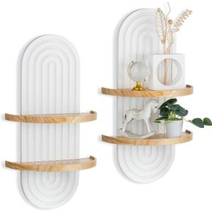 Boho Shelves with Ledge Wall Decor: 22inch Decorative Floating Shelves with Ledge Mid Century Modern MCM Hanging Shelf for Displaying Plants Small Items