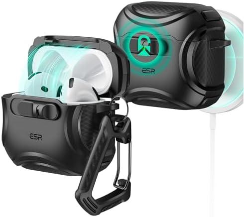 ESR for AirPods 4 Case, Compatible with AirPods 4 Generation Case (2024) (USB-C), Compatible with MagSafe, Drop-Proof Lock, Easy Open, Cyber Series, Black