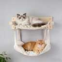 Beige Wall Mounted Cat Double Hammock & 3 Steps, Pine Climbing Shelf & Perch Set, Multi-Function Wall-Mounted Cat Furniture for Sleep Play Climb, Easy DIY Installation