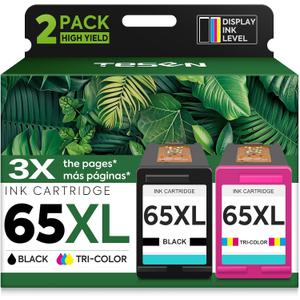 65XL Ink Cartridges High-Yield Replacement for HP Ink 65 XL HP65 HP 65 Ink Cartridges Black Color Combo Pack use with HP Envy 5055 5000 5052 Deskjet 3755 3700 3752 2600 2622 2652 Printers (2-Pack)
