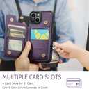 Compatible with iPhone 15 Wallet Case with Card Holder RFID Blocking for Women Men, Double Magnetic Clasp Kickstand Shockproof Phone Case Fit for iPhone 15, Purple