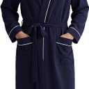 U2SKIIN Men's 100% Cotton Lightweight Robe, Soft Breathable Bathrobe with Pockets, Classic Kimono Spa Robe for Men (Large-X-Large, Navy)