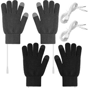 Bencailor 2 Pairs USB Winter Heated Gloves Mitten Hand Washable Knitting Touchscreen Laptop Gloves