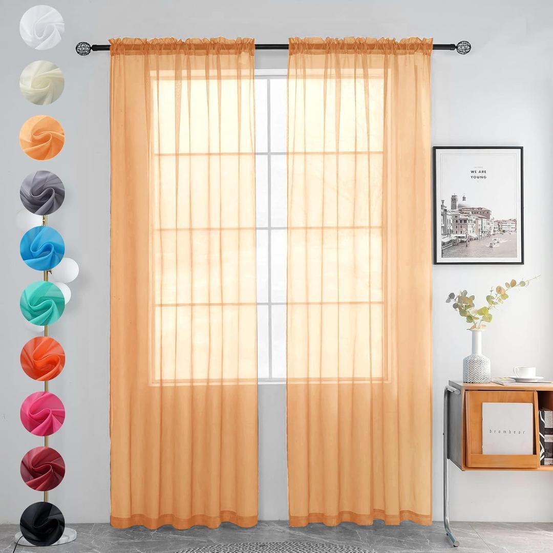 youleyar Solid Sheer Rod Pocket Curtain Voile Draperies 2 Panels White Beige Black Grey Coffee 52 Inch Width 96 Inch Long 1 Pair for Kitchen Bedroom Children Living Room Yard(Beige,52W96L)