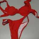 Women's 2 Piece Rose Floral Appliques Bikini Set Elegant Ruched Underwire Swimsuit High Cut Bathing Suit (Red, XS)