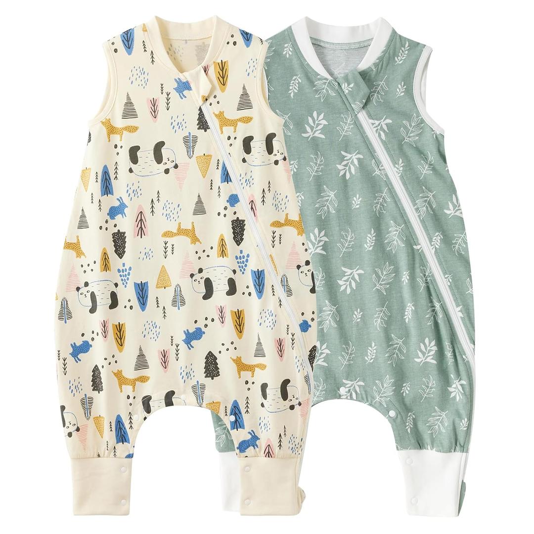 Duomiaomiao 2 Pack 0.5 TOG Toddler Sleep Bag 36-48 Months 100% Cotton Lightweight Baby Sleep Sack with Feet, Breathable Comfy Toddler Wearable Blanket (3T-4T)