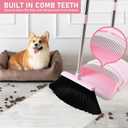 BSKLIN Pink Broom and Dustpan Set, 52-in Handle Broom Dustpan Combo Set Household Hand Broom with Dustpan Teeth to Clean Hair for Home Kitchen Office Lobby Sweeping IndoorPink