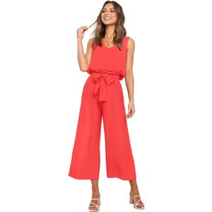 FANCYINN Womens 2 Piece Set V Neck Tank Wide Strap Tops High Waisted Cropped Paper Bag Pants with Belt (Orange, M)