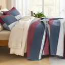 Litanika Quilt Queen Size Blue and Red, Stripe Patchwork Summer Bedspread Coverlet 3 Pieces, Soft Lightweight Polyester Quilted Bedding Set for All Season(1 Quilt, 2 Pillowcases)