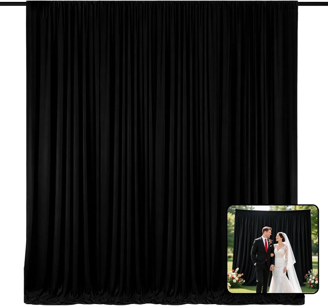 2 Panels Black Backdrop Curtain, 10 x 7 Feet Polyester Background Curtains for Parties, Weddings, Baby Showers, Halloween, Christmas, Birthday Party Photoshoot Backdrop Curtains Decorations