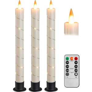 Da by 3 Pcs Flickering Flameless Battery Operated Taper Candle-Window Candles with Remote and Time-LED 3D Dynamic Flame-9.6 Inches for Wedding, Party,Home Decoration-Ivory