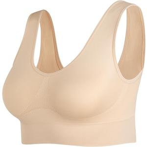 JEMINAY Women's Wireless Sleep Bras Unpadded Seamless Comfort Bras Throw-on Wire free Bralettes,1*Beige,3XL