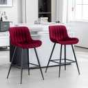 Bar Stools Set of 2 - Burgundy Counter Height Bar Stools Velvet Fabric Upholstered Bar Stools 24 Inches Seat Height Barstools with Backs Bar Chairs for Kitchen Island (Burgundy)., Large