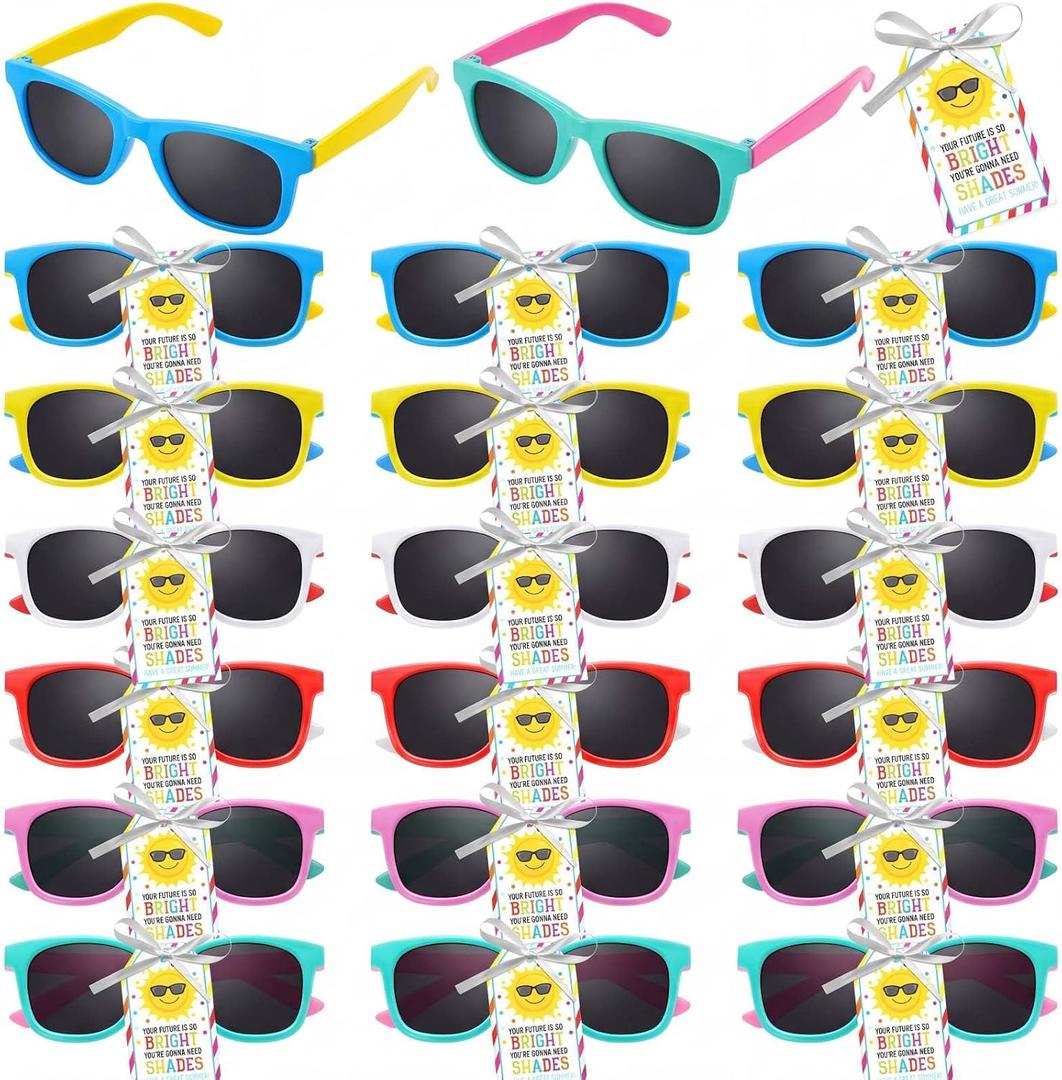 Geiserailie 48 Packs Summer Party Favors Sunglasses Bulk with Gift Tags, Neon Beach Pool Party Supplies, Summer Camp Birthday Goodie Bag Fillers, Classroom Prizes Giveaways for Students Teachers