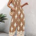 CHICME Women's Casual Loose Overalls Jumpsuits Floral One Piece Square Neck Shirred Pants with Pockets (XXL)