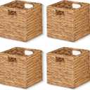 11x11x11in Storage Baskets Wicker Cubes Set of 4 Baskets ,Foldable Water Hyacinth Baskets,Handwoven Storage Baskets for Shelves,Kitchen or Outdoor