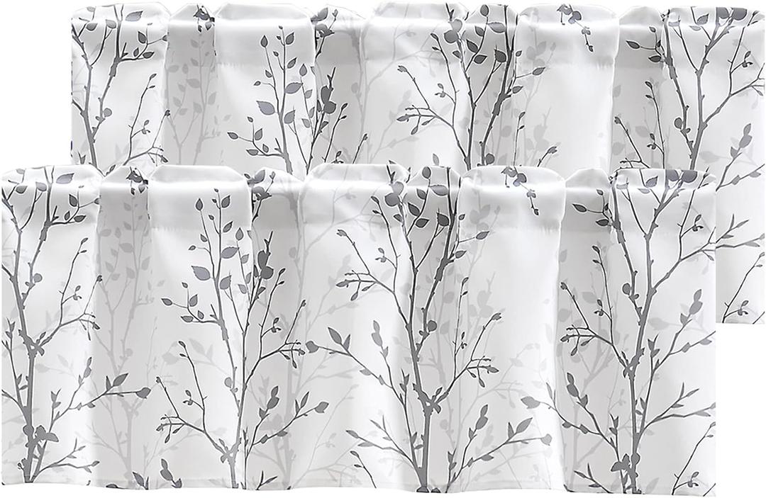 Luvyohmee Tree Branch Printed Curtain Valance, 18 inches Long Window Treatment Valance, Grey Window Valances for Kitchen, Bathroom, Dining Room, Living Room, Bedroom and Kids Room, 2 Panels