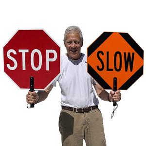 SmartSign "Stop - Slow" Double Sided Paddle | 18" 3M Engineer Grade Reflective Aluminum (Black/Red/Orange on White)