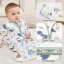 Baby Sleep Sack 0-6 Months, Long Sleeve Baby Wearable Blanket 0.5 Tog with Mittens, 2-Way Zipper Newborn Cotton Sleeping Sack for Boy and Girl Green Dinosaur 2 Pack, Small
