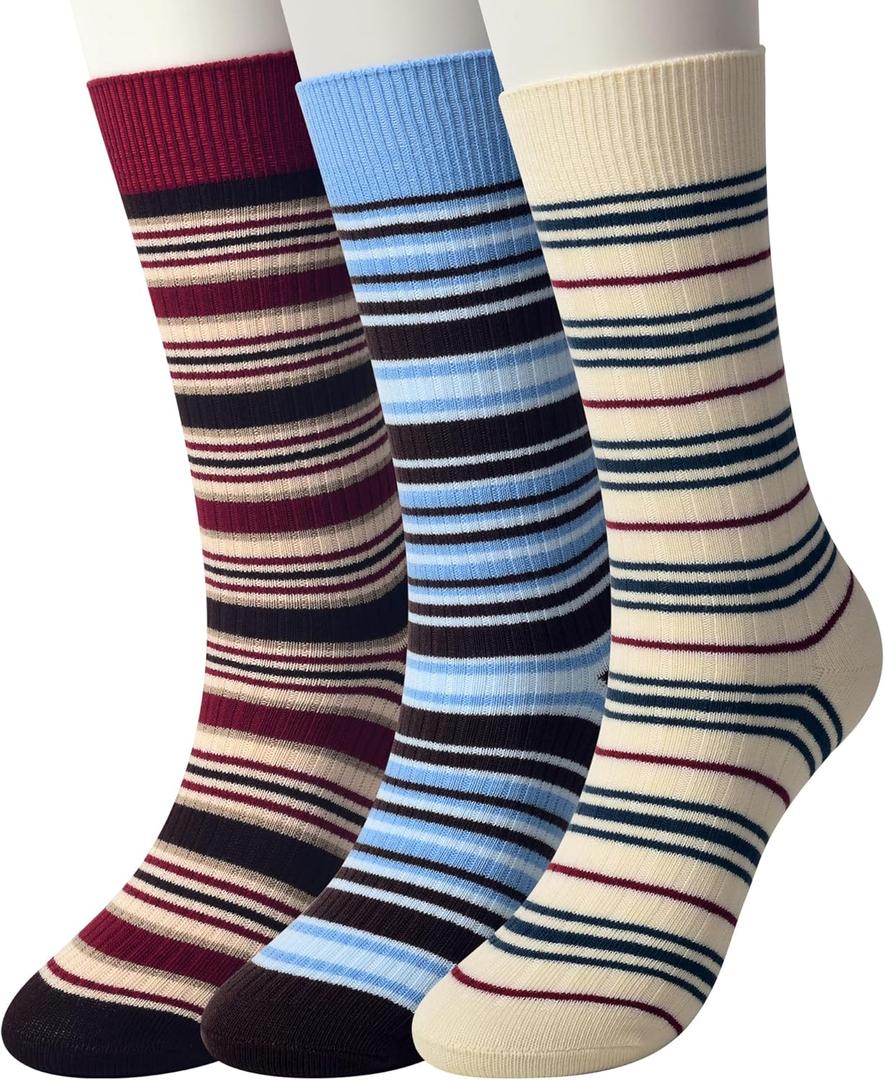 Original women's socksCombed cotton color-block striped seamless mid-calf Socks Stocking Stuffers Gifts for Woman3pack