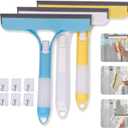 3 Pcs Squeegee for Shower Glass, 3 in 1 Window Scrubber, Spray, Sponge Wipe, Silicone Squeegee, for Car Window, Mirror, Tile Walls, with 6 Wall Hooks, Easy to Clean Kit, Yellow, Blue, White