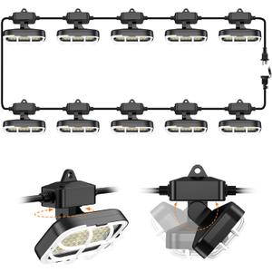 100ft LED Construction String Lights, Super Bright 15000lm 150w Adjust 90&180 Degrees On Both Sides Waterproof IP66 Led String Work Lights, Construction Temporary Lights (100ft-Adjustable 10lights).