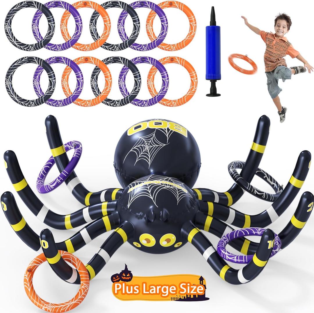 Garma Halloween Spider Ring Toss Games for Kids, Giant Inflatable Spider Decorations Halloween Party Game Carnival Toys Indoor Outdoor Trunk or Treat Party Favors Supplies (1 Pcs)