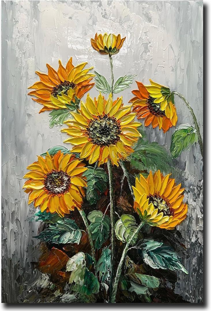 ART8YUQI Paintings - Texture Wall Art Abstract Sun Flower Views Picture Modern Landscape Artwork Oil Painting for Decor 24x36 Inch