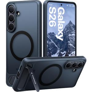TORRAS Strong Magnetic & Seamless Stand for Samsung Galaxy S26 Case, Fit for MagSafe, Mil-Grade Drop Protection, Adjustable Kickstand for Galaxy S26 Case with Stand, Translucent Back/Black Edge