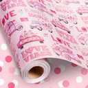 Burymento Pink Car Love Wrapping Paper, Reversible Pink Dot Design Gift Wrap for Valentine's Day, Wedding, Birthday, Baby Shower, Mother's Day, Graduation, Halloween, Christmas (17 IN x 32.8 FT)