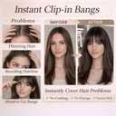 Clip in Bangs, 100% Real Human Hair Wispy Fake Bangs Hair Clip for Women Brown Natural Curtain Fringe with Temples Hairpieces for Daily Wear(WispyBrown)