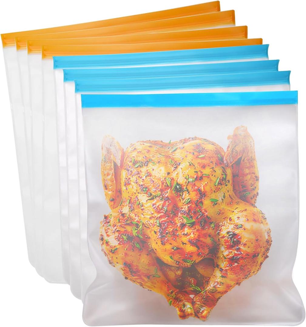 8 Pcs 3 Gallon Reusable Food Storage Freezer Bags, Large Capacity, BPA Free Reusable Food Pouches, Used For Home Food Storage And Camping (Multicolor 8 Pack)