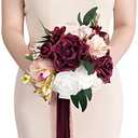 Ling's Moment Artificial Flowers Red Bridesmaid Bouquet, Marsala & Blush Wedding Flowers Bouquets for Bridesmaids, 7 Inch Bridal Bouquets for Bridesmaids, Wedding Decor, Ceremony, etc