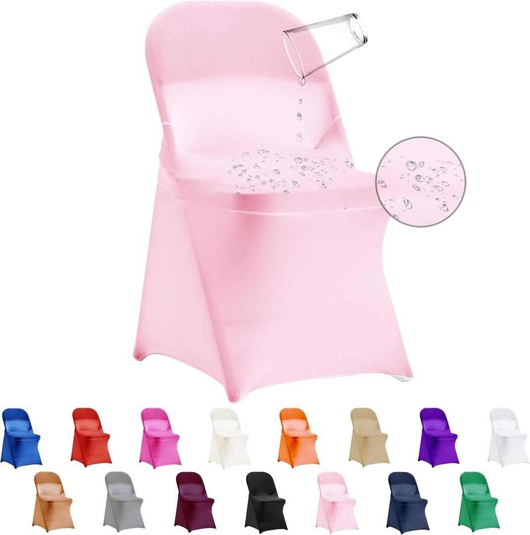 36 PCS Waterproof Stretch Spandex Folding Chair Covers, Dining Room Chair Slipcovers Protector for Wedding, Banquet, Party, Holidays, Celebration and DecorationPink