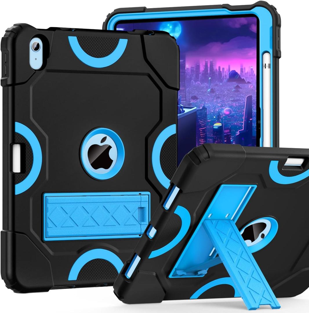 Cantis Case for iPad 11-inch (A16) 2025/ iPad 10th Generation 2022 (10.9 inch), Shockproof iPad Cover 10th Generation with Pencil Holder & Kickstand, Black+Blue
