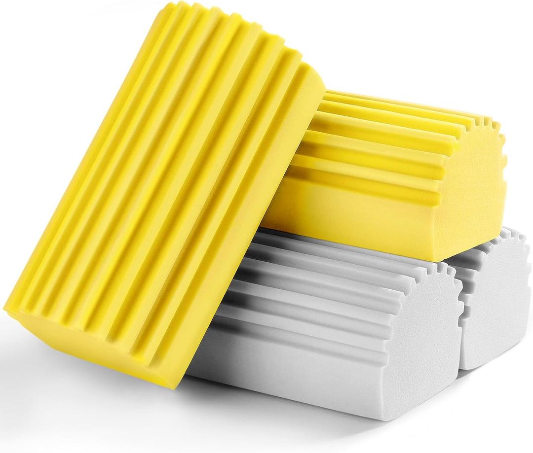 Jeymei 4-Pack Damp Clean Duster Sponge, Sponge Cleaning Brush, Duster for Cleaning Blinds, Glass, Baseboards, Vents, Railings, Mirrors, Window Track Grooves and Faucets, Gray and Yellow