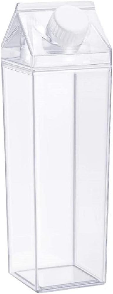 Milk Carton Water Bottle 33oz (1000mL) Plastic Square Milk Bottles No BPA Leakproof Water Bottle Portable Reusable Milk Carton Shaped Juice Bottle Perfect for Fitness Gym Camping Sports