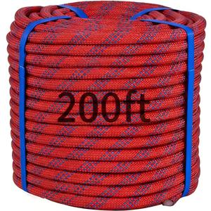 200ft 3/8 Inch Climbing Rope, Heavy Duty Arborist Rope, Nylon Rigging Rope for Tree Work,Bull (Red)