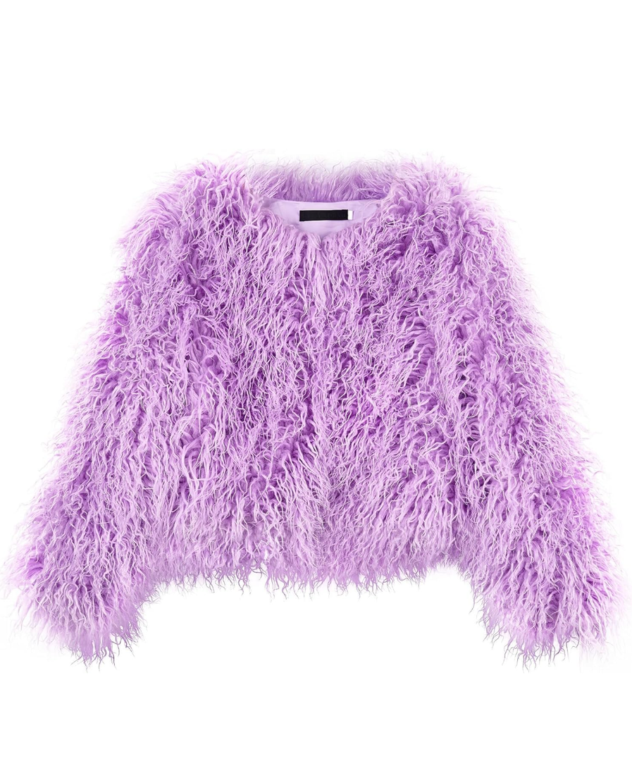 Women's Shaggy Faux Fur Outwear Coat Jacket Long Sleeve Warm Winter M