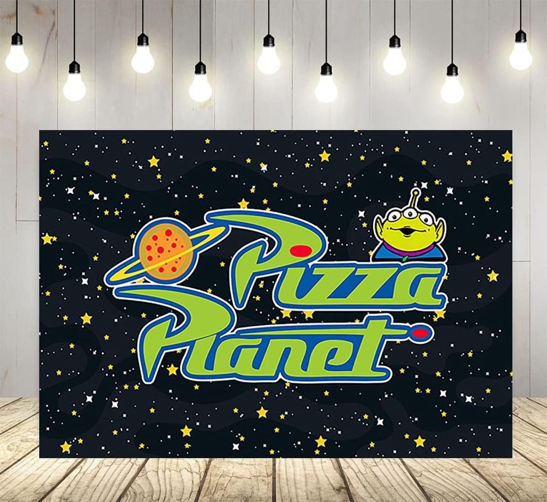 Pizza Planet Backdrop for Birthday Party Supplies Photo Backgrounds Toy Story Birthday Theme Baby Shower Banner 59x38in yellow