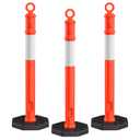 RoadHero 45 Inch 3 Pack Delineator Post with Base, Orange Traffic Delineator Posts Cones with Reflective Collars for Parking Lots, Road Safety, Construction Events