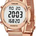 Women's Step Counter Pedometer Watch with Stainless Steel Bracelet, Stylish Design, No App, No Charging Needed for Step, Calorie, Distance, Alarm, Countdown TimerTU-2401