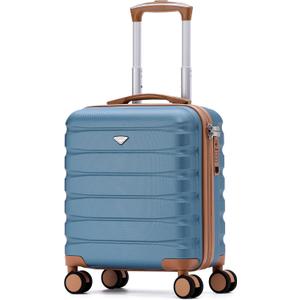 Flight Knight Carry On Suitcase 18x14x8" Hardside Built In TSA Lock & USB Port Lightweight Luggage Silent Double Spinner Wheels Maximum Underseat Carry-On Bag For American & United Approved Airlines (Blue/Tan)