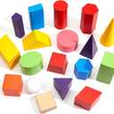 18 Pcs 3D Shapes Geometric Solids Wooden Large Size Colorful Geometric Shapes Blocks Set Montessori Learning Toys Multicolored Pattern Blocks Solid for Preschool Elementary Home School Supplies