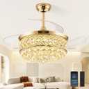 TXCSLY 48 Crystal Fandelier Ceiling Fan with Light, Retractable Ceiling Fans Chandelier Fan with Retractable Blades Dimmable Crystal Ceiling Fan Chandelier Fans for Bedroom Living Room-Gold