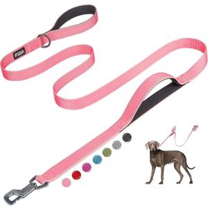 Fida 6 FT Heavy Duty Dog Leash with 2 Comfortable Padded Handles, Traffic Handle & Advanced Easy Snap Hook, Reflective Walking Lead for Large, Medium & Small Breed, Pink (6 Feet (Pack of 1))