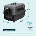 SportPet Airline Compliant MEDIUM 26.5" Travel Dog Kennel-Durable Plastic Airline Pet Carrier w/ Removable Wheels & Food Bowls, Collapsible Indoor/Outdoor Dog Kennel, Dogs up to 23"L & 15"H-Dark Gray
