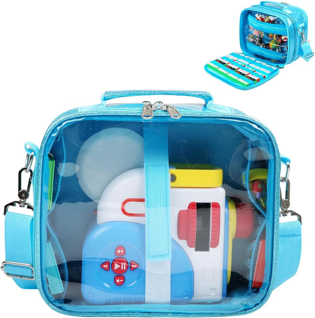 Covkev Carrying Case Compatible with Little Tikes Story Dream Machine Starter Set, Large Portable Storage Bag with 12 Elastic Straps for Storybooks, Audio Play Characters, Projector Blue (Case Only)